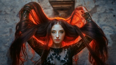 Красочные женщины с длинными волосами