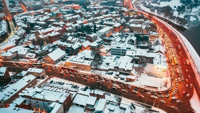 Городской пейзаж, покрытый Снегом